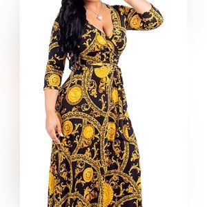 Black and gold rose patterned dress